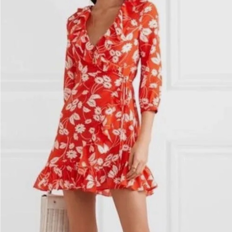 Rixo London Abigail Floral Print Silk Crepe De Chine Mini Wrap Dress